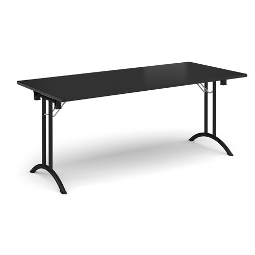 Rectangular folding leg table with black legs and curved foot rails 1800mm x 800mm - Black