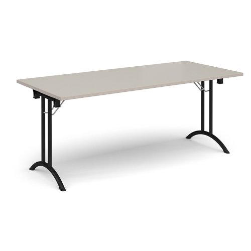 Rectangular folding leg table with black legs and curved foot rails 1800mm x 800mm - Light Grey