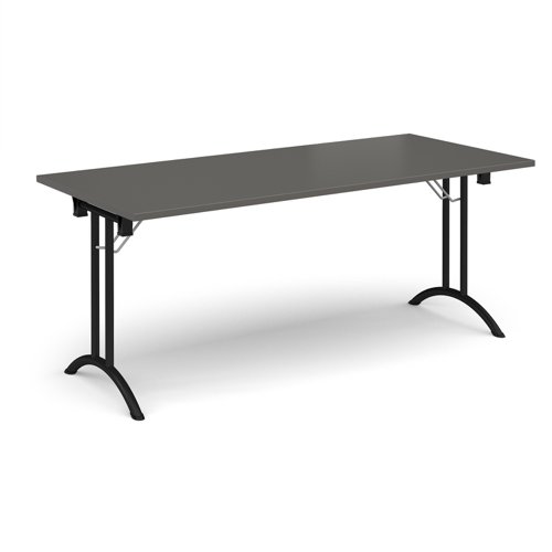 Rectangular folding leg table with black legs and curved foot rails 1800mm x 800mm - Onyx Grey