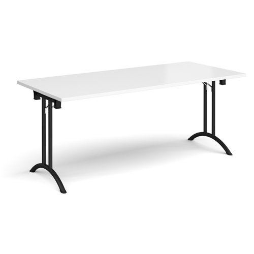 Rectangular folding leg table with black legs and curved foot rails 1800mm x 800mm - white CFL1800-K-WH Buy online at Office 5Star or contact us Tel 01594 810081 for assistance