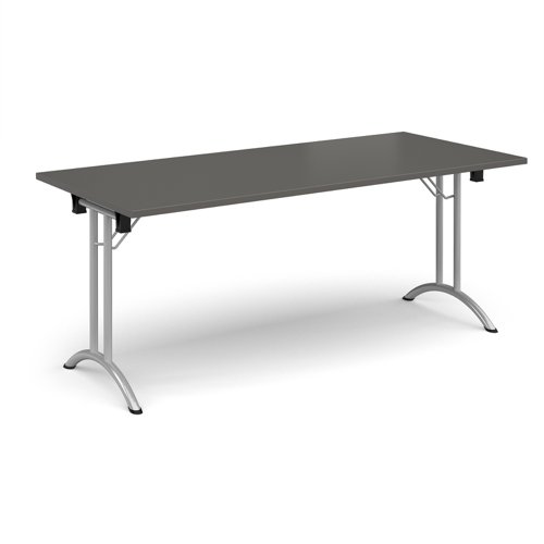 Rectangular folding leg table with silver legs and curved foot rails 1800mm x 800mm - Onyx Grey