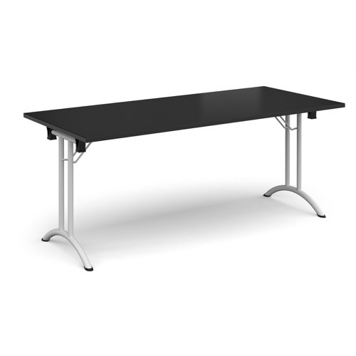 Rectangular folding leg table with white legs and curved foot rails 1800mm x 800mm - Black