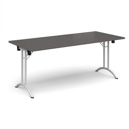 Rectangular folding leg table with white legs and curved foot rails 1800mm x 800mm - Onyx Grey