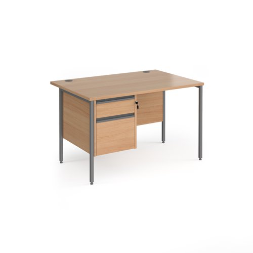 Contract 25 straight desk with 2 drawer pedestal and graphite H-Frame leg 1200mm x 800mm - beech top