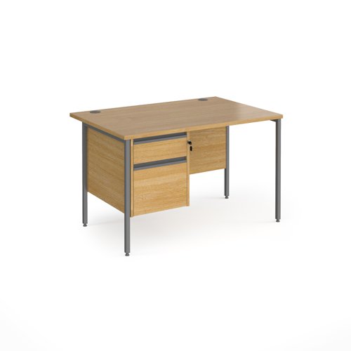 Contract 25 straight desk with 2 drawer pedestal and graphite H-Frame leg 1200mm x 800mm - oak top