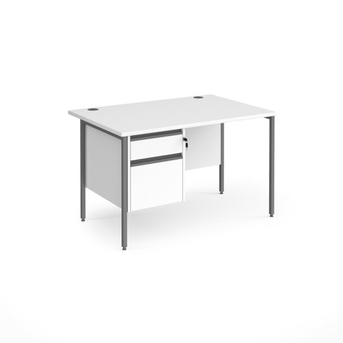Contract 25 straight desk with 2 drawer pedestal and graphite H-Frame leg 1200mm x 800mm - white top