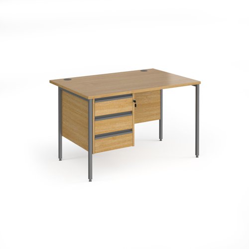 Contract 25 straight desk with 3 drawer pedestal and graphite H-Frame leg 1200mm x 800mm - oak top