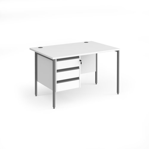 Contract 25 straight desk with 3 drawer pedestal and graphite H-Frame leg 1200mm x 800mm - white top