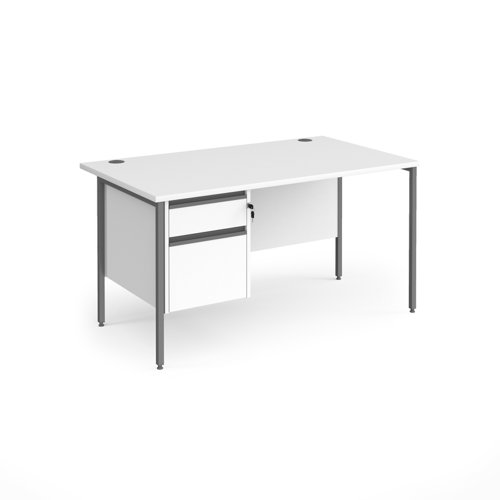 Contract 25 straight desk with 2 drawer pedestal and graphite H-Frame leg 1400mm x 800mm - white top
