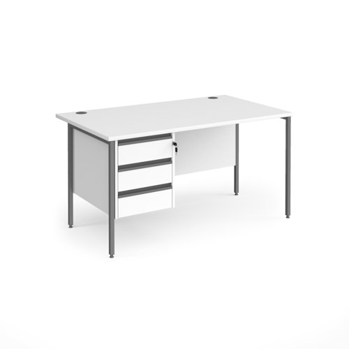 Contract 25 straight desk with 3 drawer pedestal and graphite H-Frame leg 1400mm x 800mm - white top