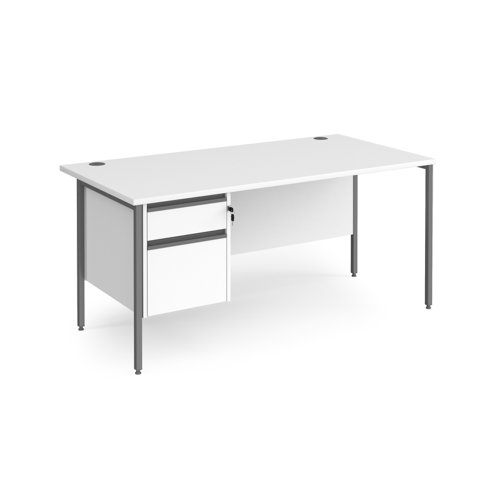 Contract 25 straight desk with 2 drawer pedestal and graphite H-Frame leg 1600mm x 800mm - white top