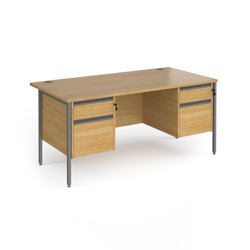 Contract 25 straight desk with 2 and 2 drawer pedestals and graphite H-Frame leg 1600mm x 800mm - oak top