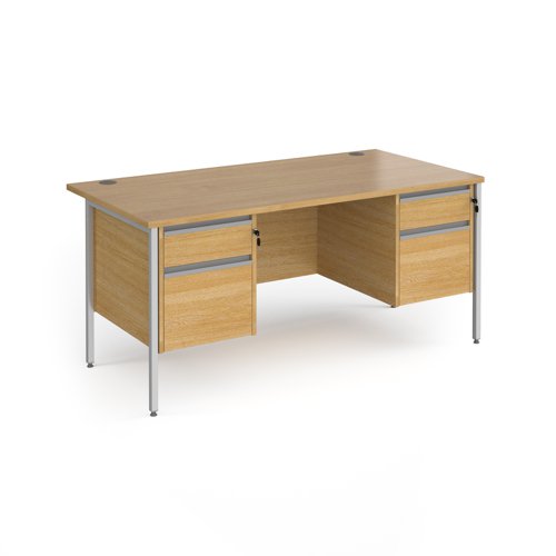 Contract 25 straight desk with 2 and 2 drawer pedestals and silver H-Frame leg 1600mm x 800mm - oak top