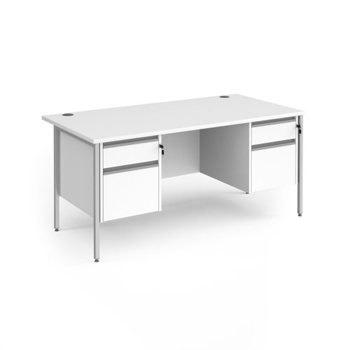 Contract 25 straight desk with 2 and 2 drawer pedestals and silver H-Frame leg 1600mm x 800mm - white top