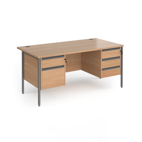 Contract 25 straight desk with 2 and 3 drawer pedestals and graphite H-Frame leg 1600mm x 800mm - beech top
