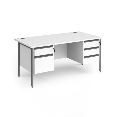 Contract 25 straight desk with 2 and 3 drawer pedestals and graphite H-Frame leg 1600mm x 800mm - white top