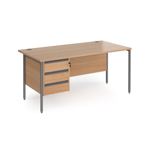 Contract 25 straight desk with 3 drawer pedestal and graphite H-Frame leg 1600mm x 800mm - beech top