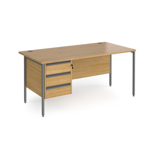 Contract 25 straight desk with 3 drawer pedestal and graphite H-Frame leg 1600mm x 800mm - oak top