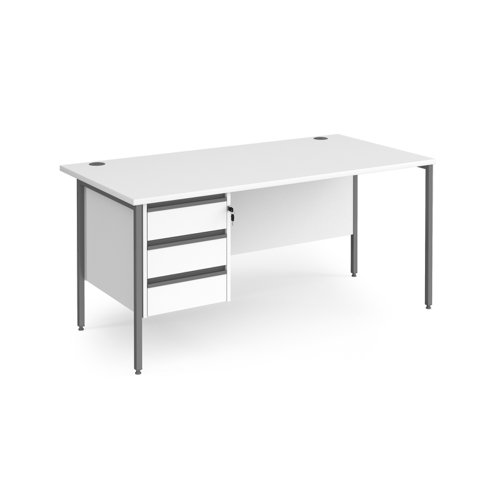Contract 25 straight desk with 3 drawer pedestal and graphite H-Frame leg 1600mm x 800mm - white top