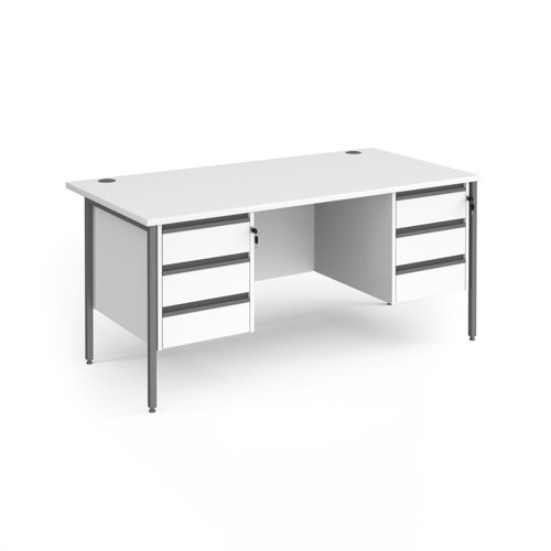 Contract 25 straight desk with 3 and 3 drawer pedestals and graphite H-Frame leg 1600mm x 800mm - white top