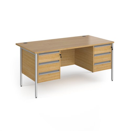Contract 25 straight desk with 3 and 3 drawer pedestals and silver H-Frame leg 1600mm x 800mm - oak top