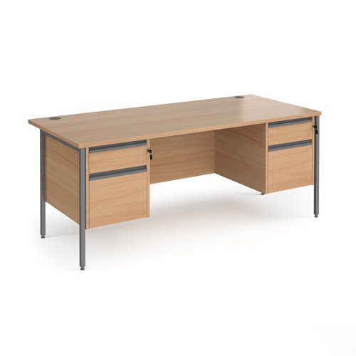 Contract 25 straight desk with 2 and 2 drawer pedestals and graphite H-Frame leg 1800mm x 800mm - beech top