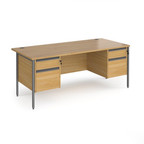 Contract 25 straight desk with 2 and 2 drawer pedestals and graphite H-Frame leg 1800mm x 800mm - oak top Office Desks CH18S22-G-O