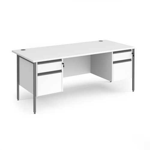 Contract 25 straight desk with 2 and 2 drawer pedestals and graphite H-Frame leg 1800mm x 800mm - white top