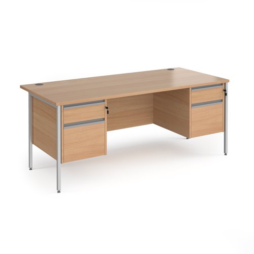 Contract 25 straight desk with 2 and 2 drawer pedestals and silver H-Frame leg 1800mm x 800mm - beech top