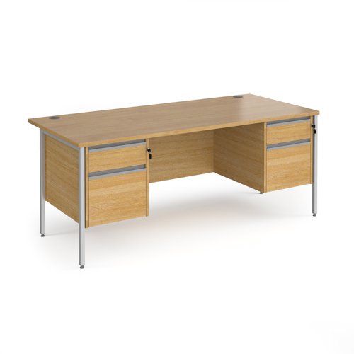 Contract 25 straight desk with 2 and 2 drawer pedestals and silver H-Frame leg 1800mm x 800mm - oak top