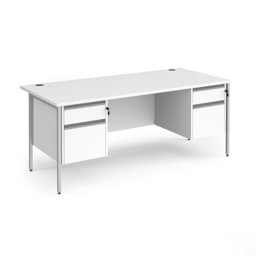 Contract 25 straight desk with 2 and 2 drawer pedestals and silver H-Frame leg 1800mm x 800mm - white top