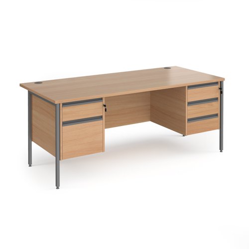 Contract 25 straight desk with 2 and 3 drawer pedestals and graphite H-Frame leg 1800mm x 800mm - beech top
