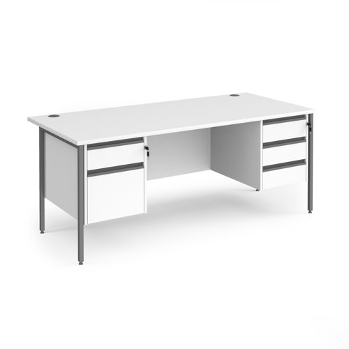 Contract 25 straight desk with 2 and 3 drawer pedestals and graphite H-Frame leg 1800mm x 800mm - white top