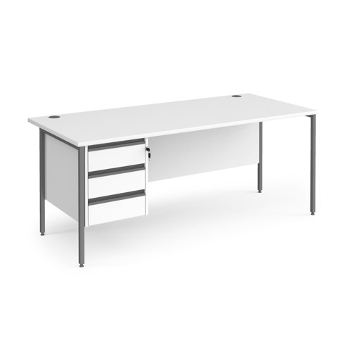 Contract 25 straight desk with 3 drawer pedestal and graphite H-Frame leg 1800mm x 800mm - white top