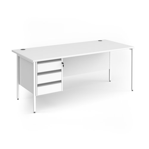 Contract 25 straight desk with 3 drawer pedestal and white H-Frame leg 1800mm x 800mm - white top
