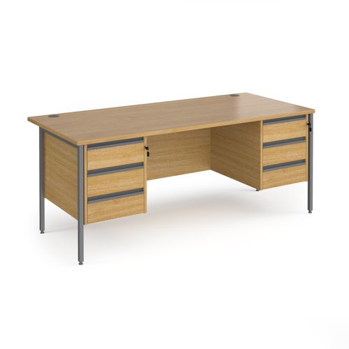 Contract 25 straight desk with 3 and 3 drawer pedestals and graphite H-Frame leg 1800mm x 800mm - oak top