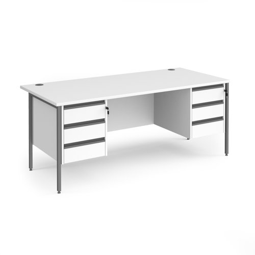 Contract 25 straight desk with 3 and 3 drawer pedestals and graphite H-Frame leg 1800mm x 800mm - white top