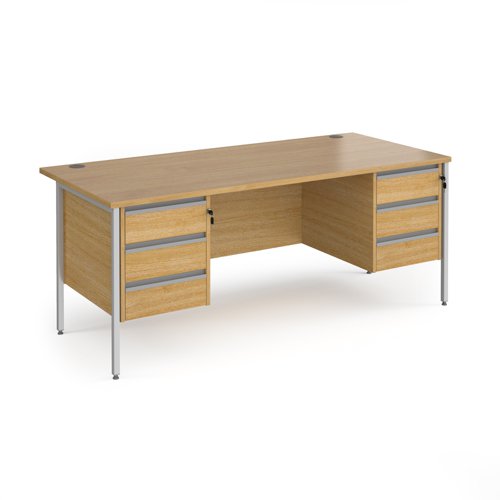Contract 25 straight desk with 3 and 3 drawer pedestals and silver H-Frame leg 1800mm x 800mm - oak top