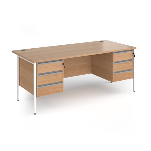 Contract 25 straight desk with 3 and 3 drawer pedestals and white H-Frame leg 1800mm x 800mm - beech top