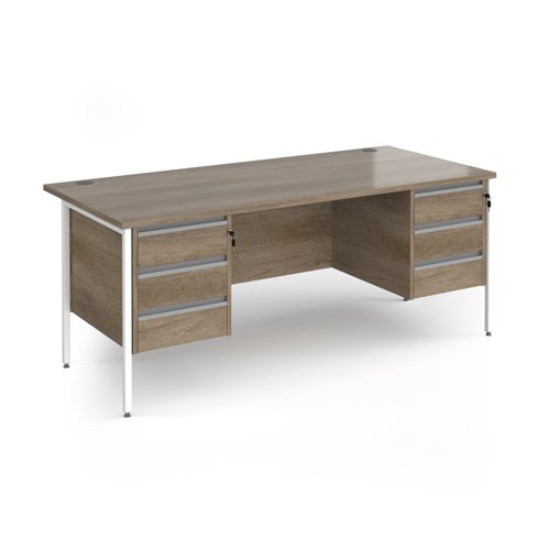 Contract 25 straight desk with 3 and 3 drawer pedestals and white H-Frame leg 1800mm x 800mm - Nebraska Oak Top