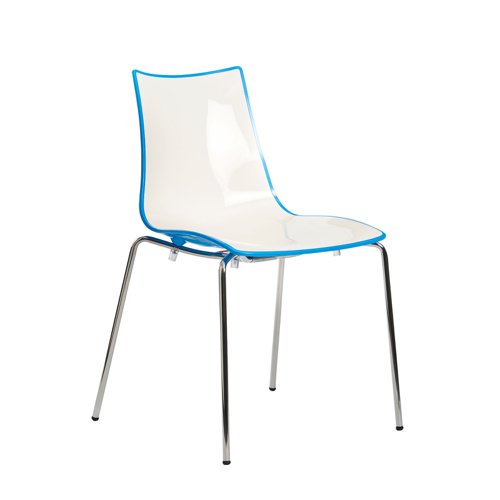 Gecko shell dining stacking chair with chrome legs - blue