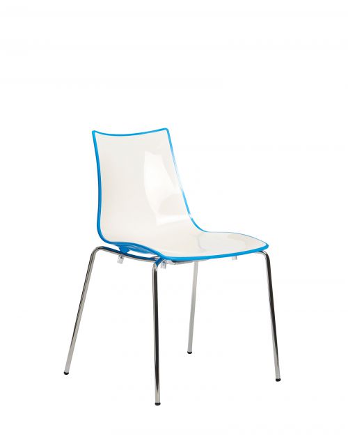 Gecko shell dining stacking chair with chrome legs - blue