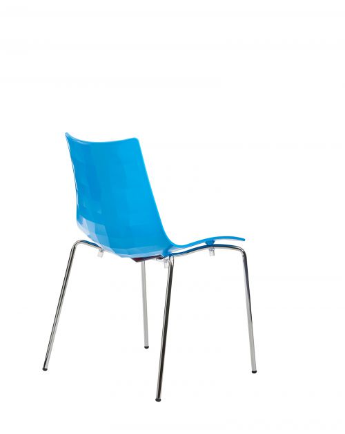 Gecko shell dining stacking chair with chrome legs - blue