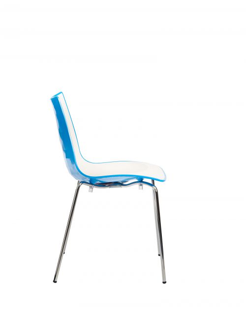 Gecko shell dining stacking chair with chrome legs - blue