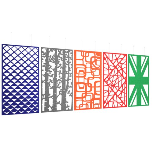 Piano Chords acoustic patterned hanging screens in red 1200 x 600mm with hanging wires and hooks - Ebony (4 pack)