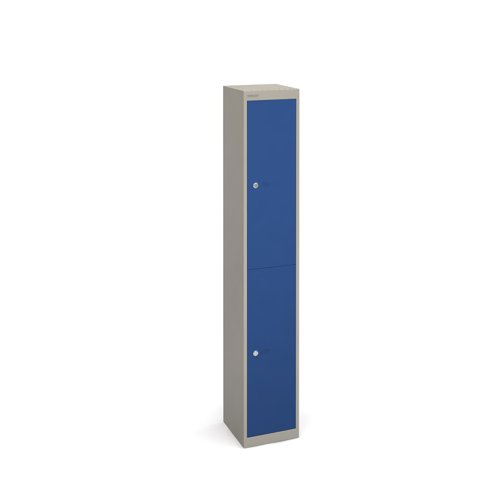 Bisley lockers with 2 doors 305mm deep - grey with blue doors