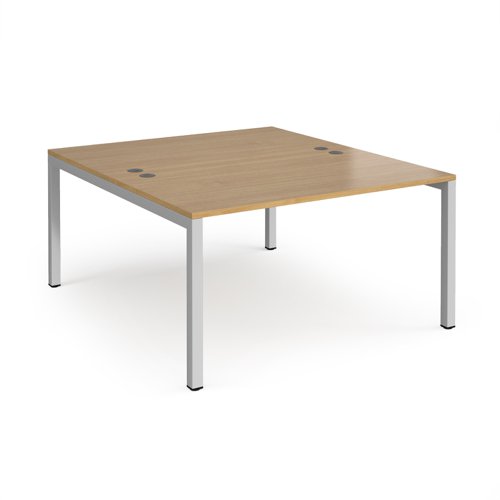 Bench Desk 2 Person Rectangular Desks 1400mm Oak Tops With Silver Frames 1600mm Depth Connex