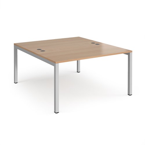 Bench Desk 2 Person Starter Rectangular Desks 1400mm Beech Tops With Silver Frames 1600mm Depth Connex