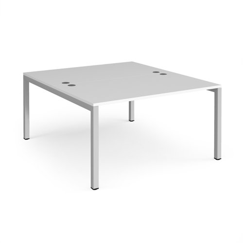 Bench Desk 2 Person Starter Rectangular Desks 1400mm White Tops With Silver Frames 1600mm Depth Connex