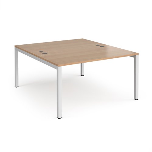 Bench Desk 2 Person Starter Rectangular Desks 1400mm Beech Tops With White Frames 1600mm Depth Connex